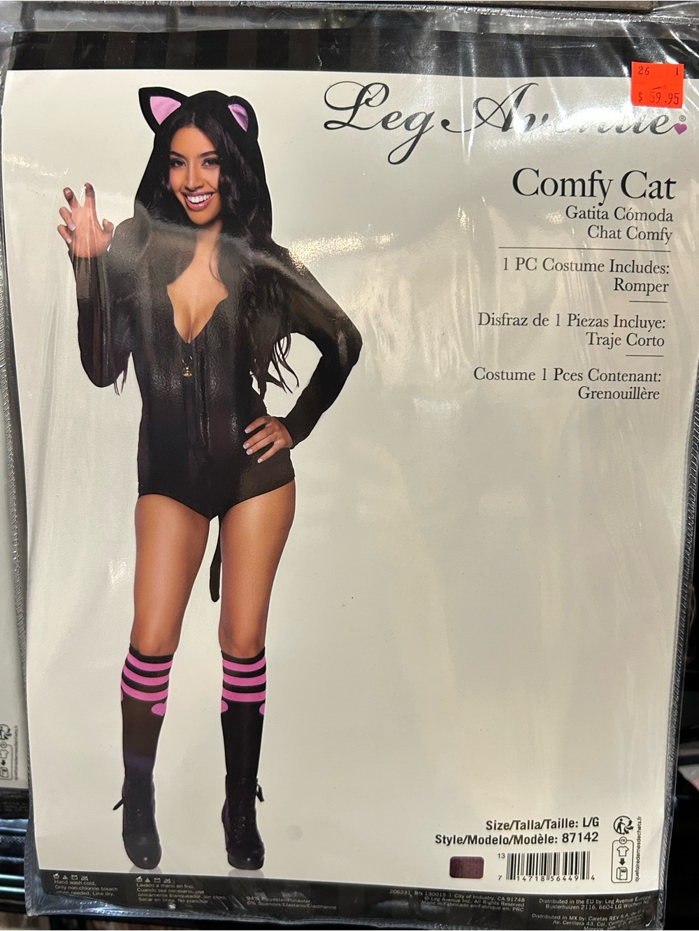 Leg Avenue Black Hooded Romper Costume with Pink Accents